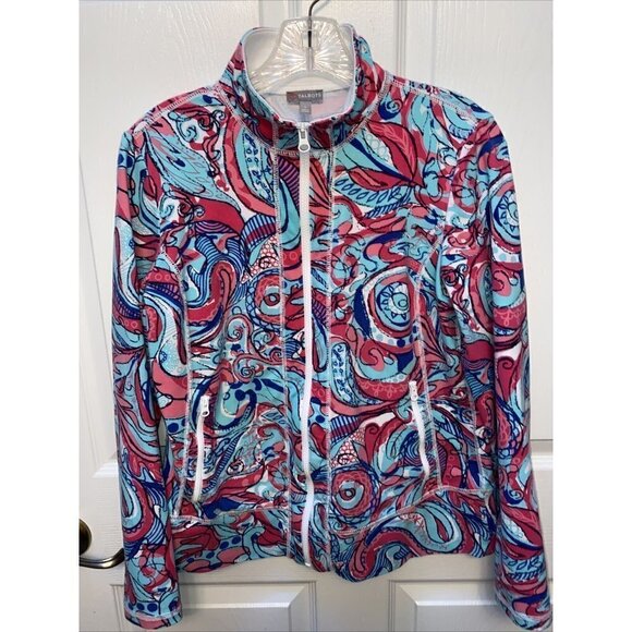 b womens TALBOTS zipper long sleeve geometric multi color track jacket size S - Picture 1 of 2
